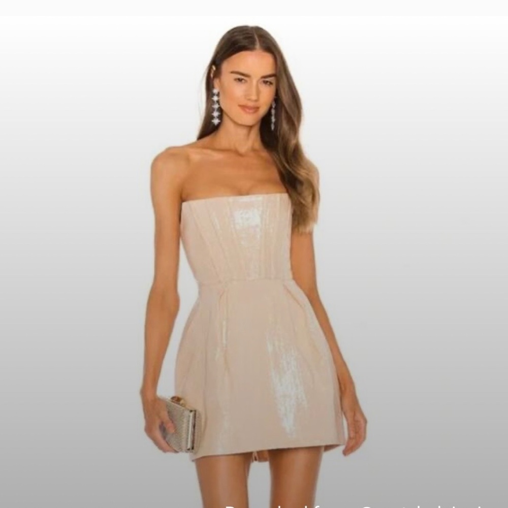 Bronx & Banco Champagne Gold Sequin Corset Cocktail Dress Size L (Runs Small)